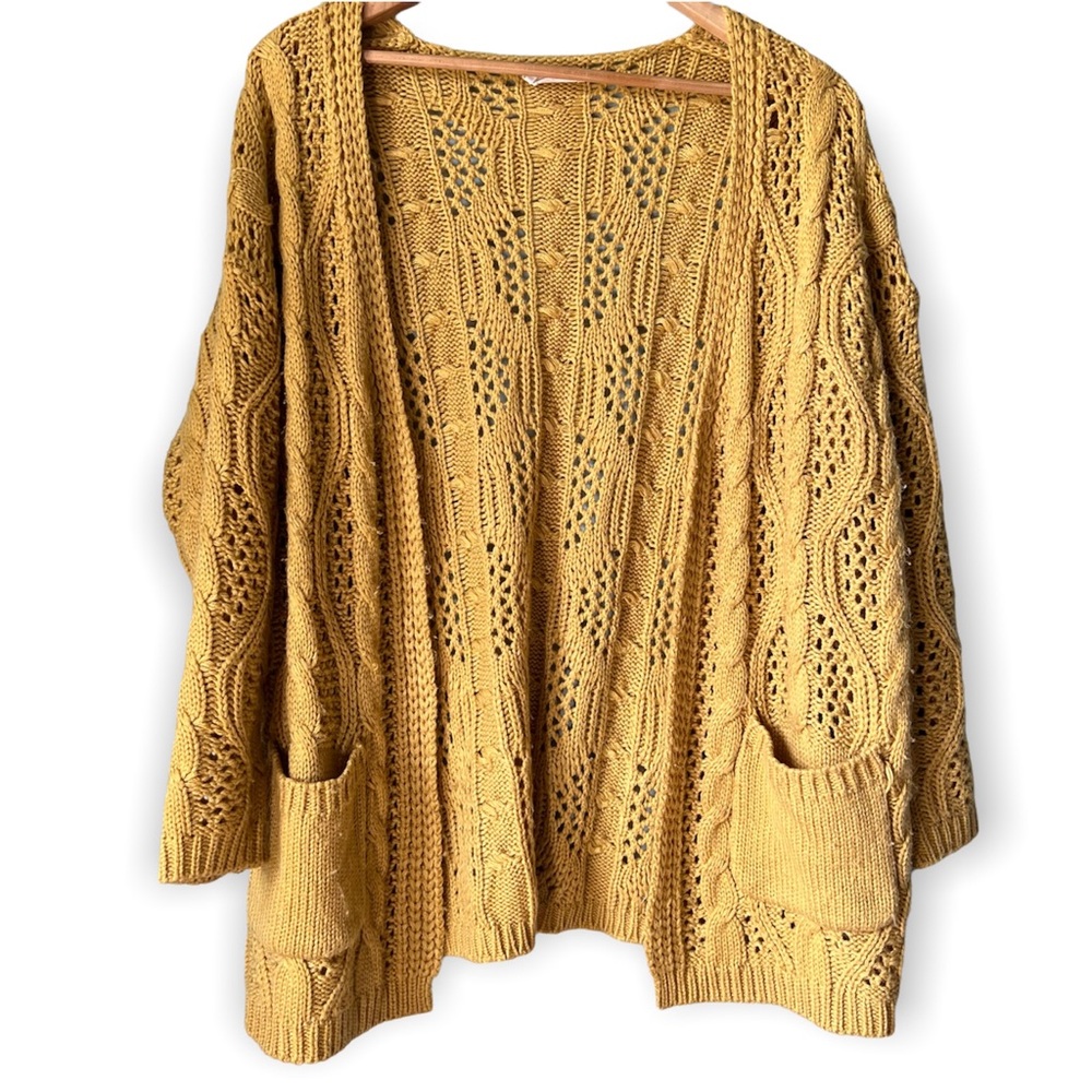 Love mustard cardigan knit sweater Size M